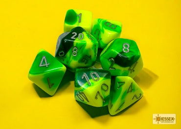 Gemini - Green-Yellow w/Silver - Polyhedral 7-Die Set