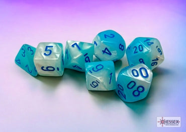 Gemini - Pearl Turquoise-White w/Blue Luminary - Polyhedral 7-Die Set