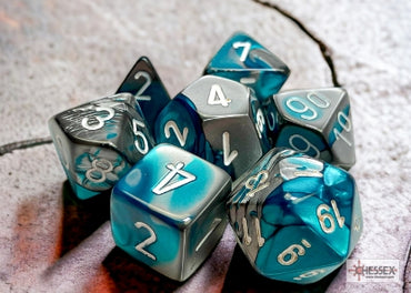 Gemini - Steel-Teal w/White - Polyhedral 7-Die Set