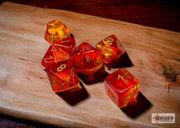 Gemini - Translucent Red-Yellow w/Gold - Polyhedral 7-Die Set