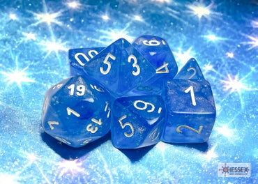 Borealis - Sky Blue w/White Luminary - Polyhedral 7-Dice Set