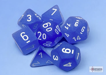 Frosted - Blue w/White - Polyhedral 7-Dice Set