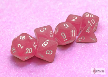 Frosted - Pink w/White - Polyhedral 7-Dice Set