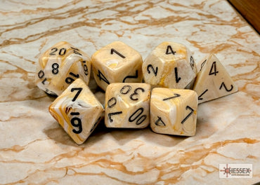 Marble - Ivory w/Black - Polyhedral 7-Dice Set